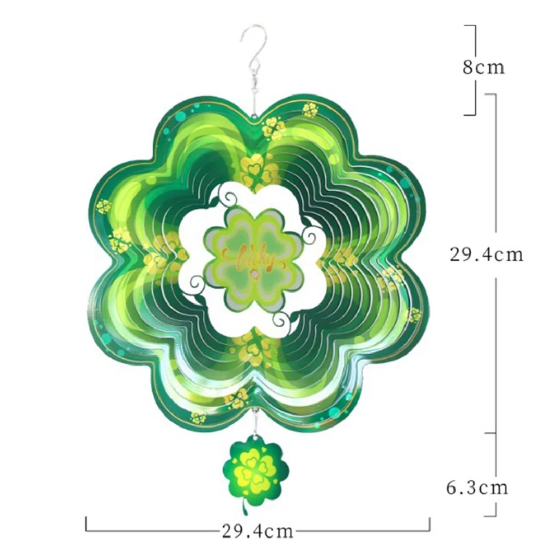 1 ШТ Ветряные колокольчики Lucky Four Leaf Clover 3D Вращающиеся ветряные колокольчики Наружная подвеска Изображение 5