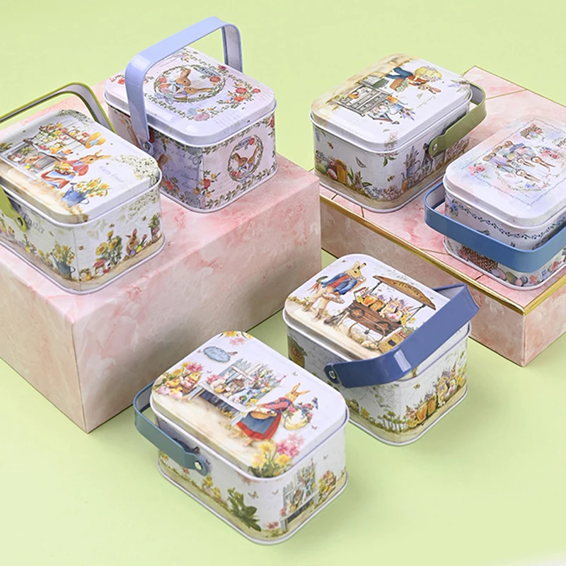 1 шт. Винтажный Маленький чемодан для хранения жестяной коробки для конфет, подарочной коробки, пасхальных принадлежностей для украшения, коробки для печенья, органайзера для мелочей. Изображение 3