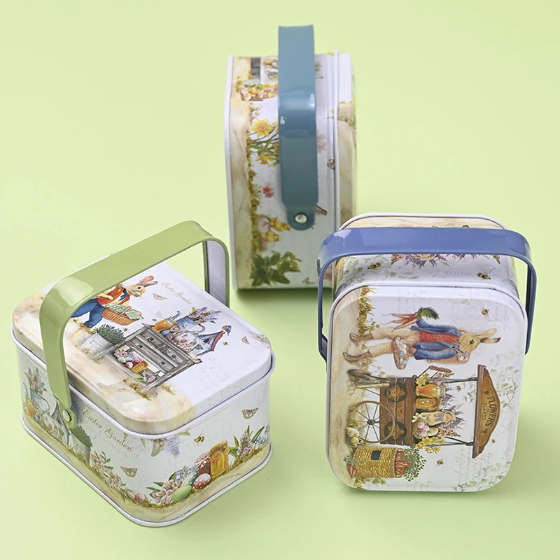 1 шт. Винтажный Маленький чемодан для хранения жестяной коробки для конфет, подарочной коробки, пасхальных принадлежностей для украшения, коробки для печенья, органайзера для мелочей. Изображение 4