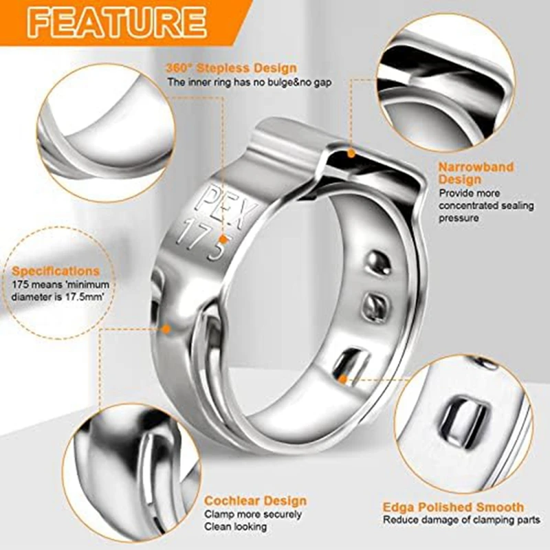 120 шт 1/2-дюймовое Зажимное кольцо PEX Cinch, Зажимное Обжимное кольцо Cinch Для фитинговых соединений PEX, Изображение 3