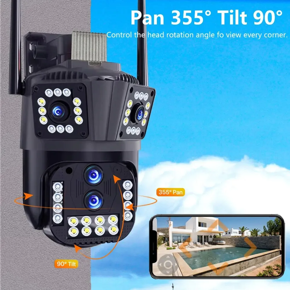 16MP 8K IP-Камера С 10-кратным Зумом Наружная Трехэкранная PTZ WiFi Камера Для Защиты Безопасности Камера Видеонаблюдения Ночного Видения IPC 360 Home APP Изображение 5