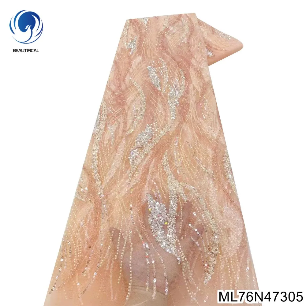 2023 Bestway Африканское кружево бусины Тканевый материал для одежды Сетка Нигерийские Манекены Высококачественные Свадебные платья Тюль ML76N473 Изображение 4