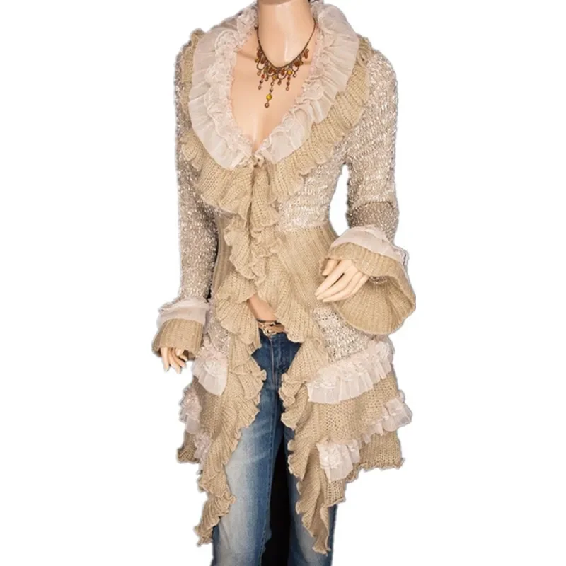 2023 Винтажное пальто эпохи Возрождения, женский кружевной жакет, воротник-стойка в викторианском стиле в стиле стимпанк, Средневековое платье на шнуровке, костюм, кардиган графини Изображение 0