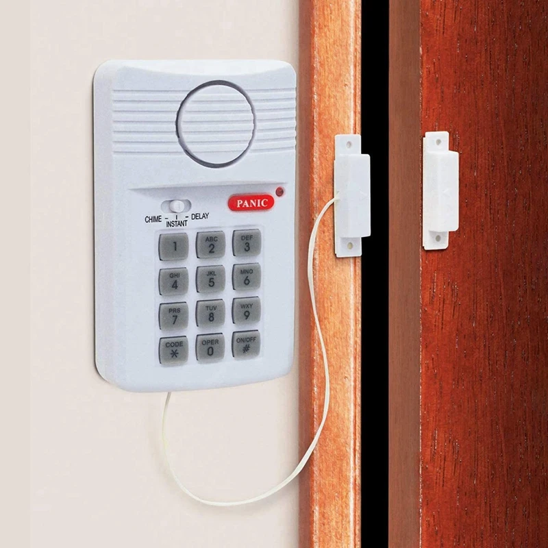 2X Громкая беспроводная дверная сигнализация с тревожной кнопочной панелью для домашнего офиса гаража сарая Изображение 1