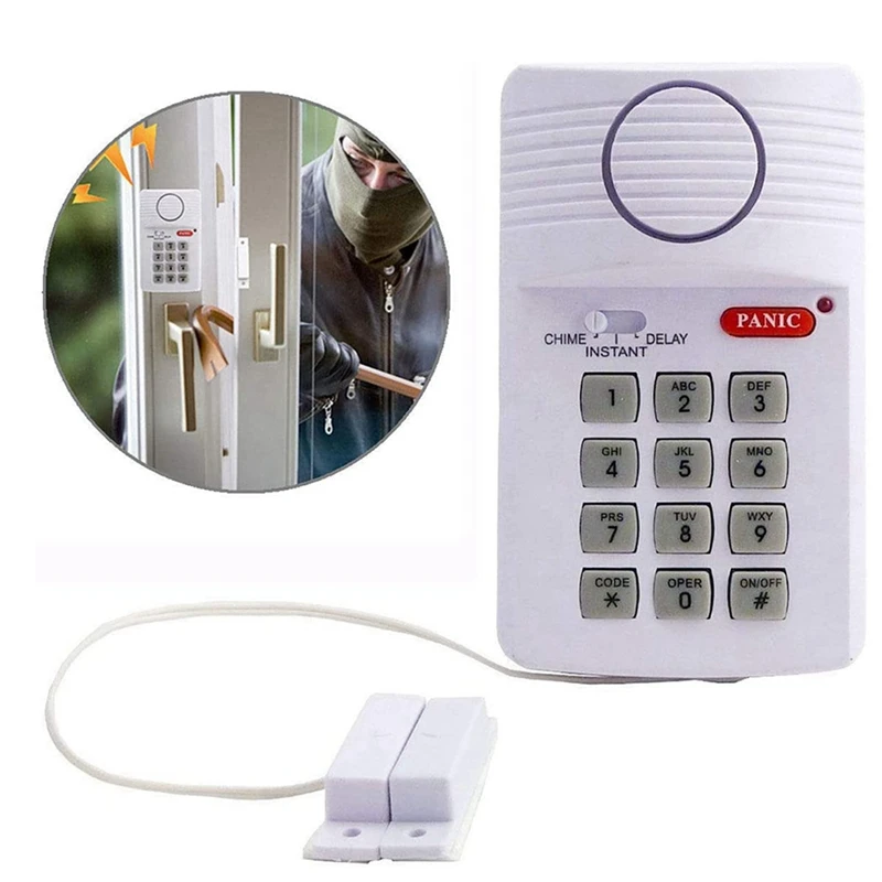 2X Громкая беспроводная дверная сигнализация с тревожной кнопочной панелью для домашнего офиса гаража сарая Изображение 3