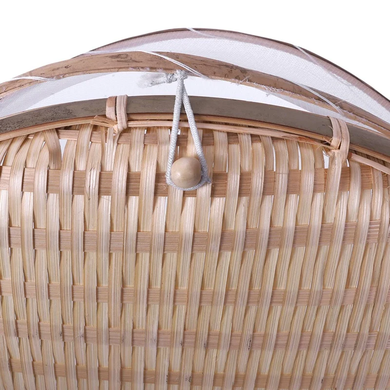 2X Плетеная корзина из бамбука, защищенная от насекомых, Пылезащитный Поднос для фруктов для пикника, тарелки для хлеба, накрытые марлей, Ивовые прутья Изображение 3