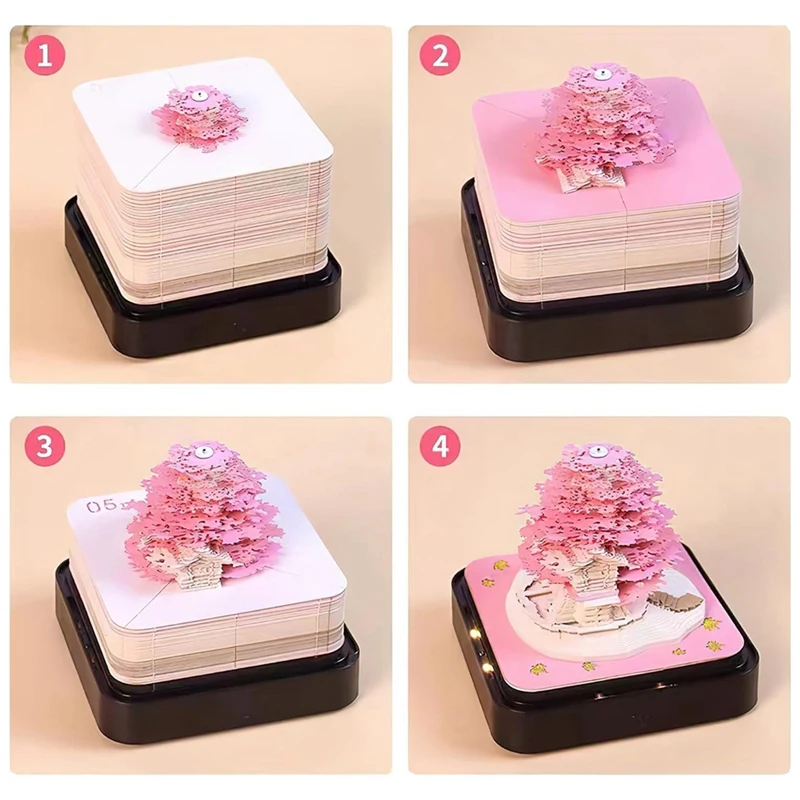 3D Art Calendar Memo Pad 2024, Креативный Календарь Часов Sakura Tree Rip Away Вырезание Из Бумаги Липкая Заметка DIY Проста В использовании Изображение 1