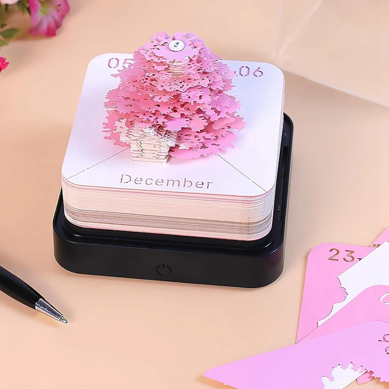 3D Art Calendar Memo Pad 2024, Креативный Календарь Часов Sakura Tree Rip Away Вырезание Из Бумаги Липкая Заметка DIY Проста В использовании Изображение 3