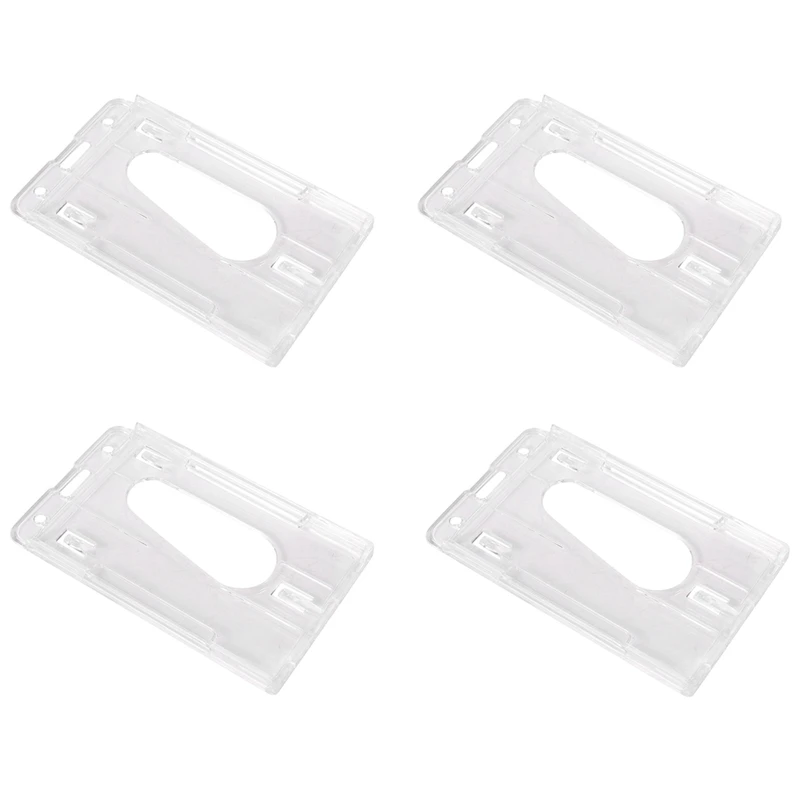 4X Вертикальный Жесткий Пластиковый Держатель для Бейджа Двойная карточка ID Мультипрозрачный 10x6 см Изображение 0