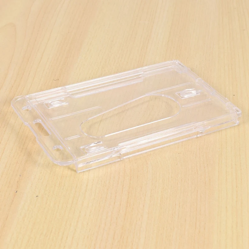 4X Вертикальный Жесткий Пластиковый Держатель для Бейджа Двойная карточка ID Мультипрозрачный 10x6 см Изображение 5