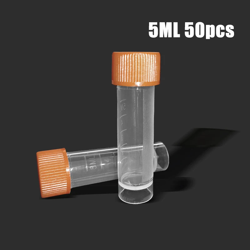 50 шт. /пакет Пластиковая бутылка для реактивов объемом 5 мл с силикагелевой промывкой, градуированная лабораторная пластиковая морозильная трубка Изображение 0