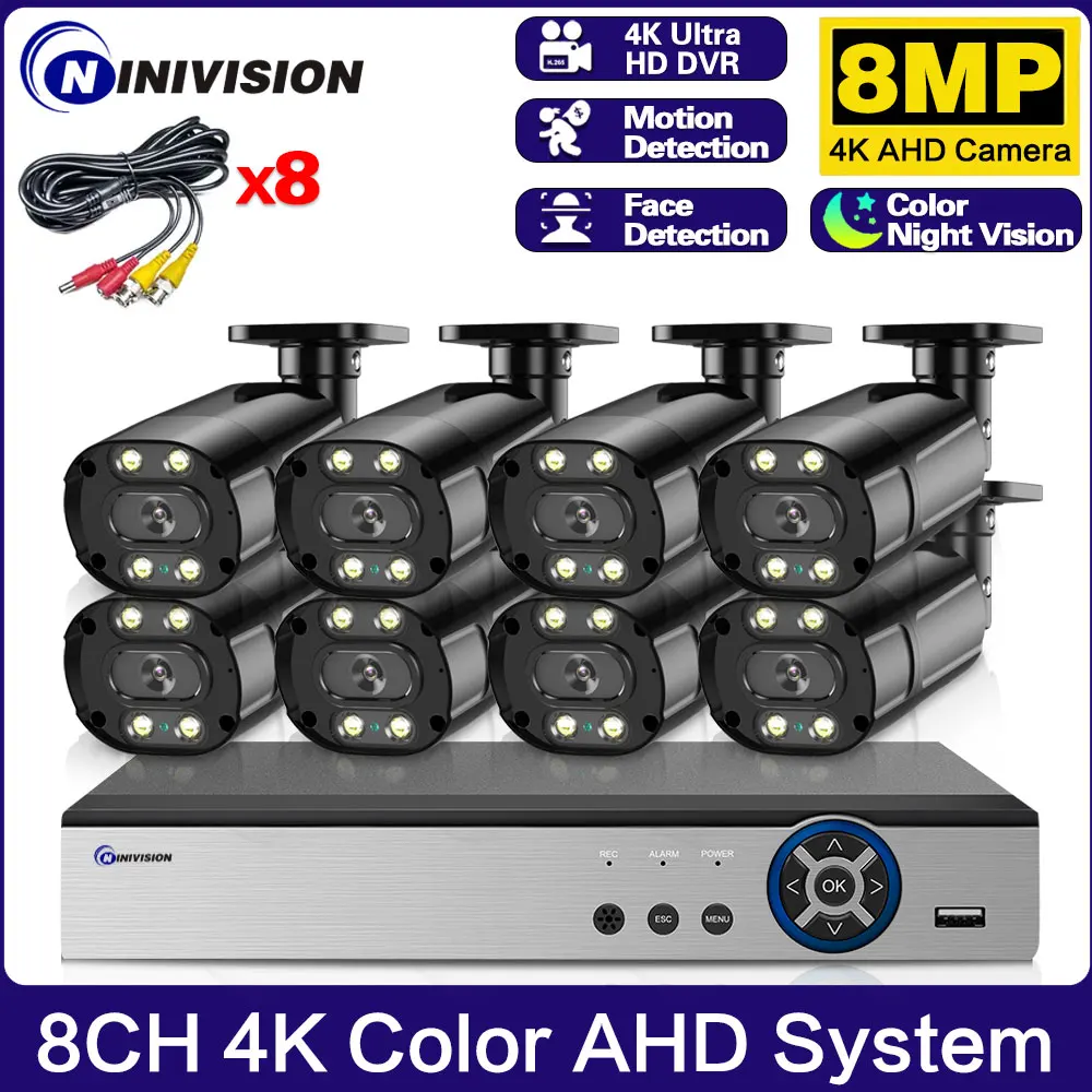8-Канальный Комплект видеонаблюдения DVR 4K Полноцветный Комплект системы видеонаблюдения Ночного Видения AHD Комплект Системы Наружного Водонепроницаемого видеонаблюдения Изображение 0