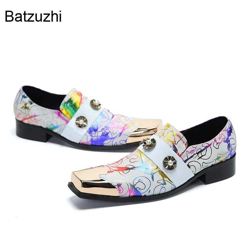 Batzuzhi/ Роскошная Мужская обувь Ручной работы, Цветные вечерние модельные туфли Из натуральной кожи, Мужские оксфорды Без застежки, Вечерние /Свадебные туфли, Большие размеры 38-46 Изображение 4