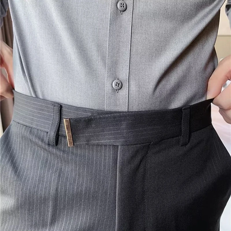 BHRIWRPY Мужские Летние Простые повседневные брюки в полоску, Темперамент, Новые универсальные деловые капри Advanced Sense Professional Slim Fit Изображение 1