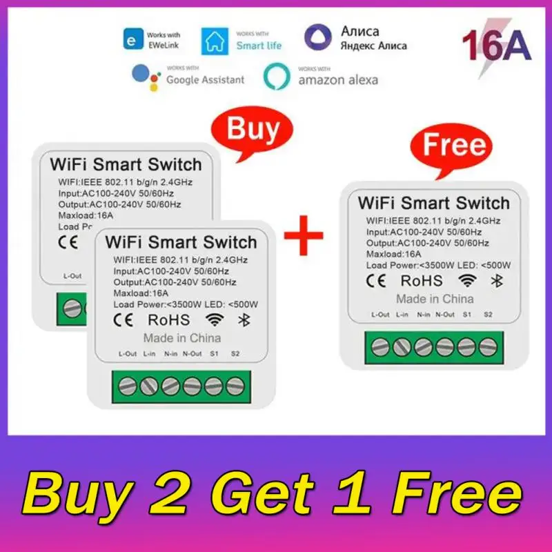 eWeLink Wifi 16A MINI Smart Switch Поддерживает 2-полосный Переключатель Таймера Управления Mart Home Automation Совместим С Alexa Google Home Изображение 0