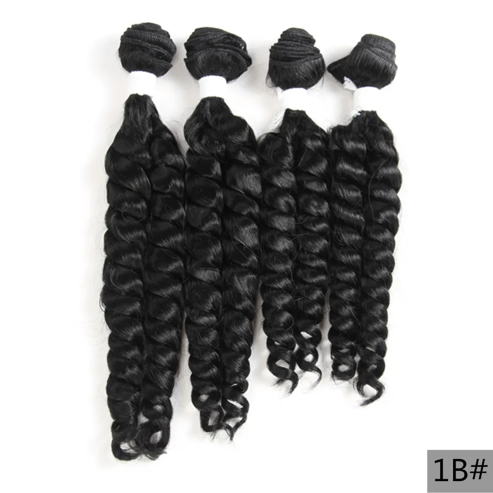 Funmi Curly Пучки синтетических волос X-TRESS черного цвета, 4 пучка наращенных волос длиной 16-18 дюймов, короткие вьющиеся волосы, плетение для женщин Изображение 1