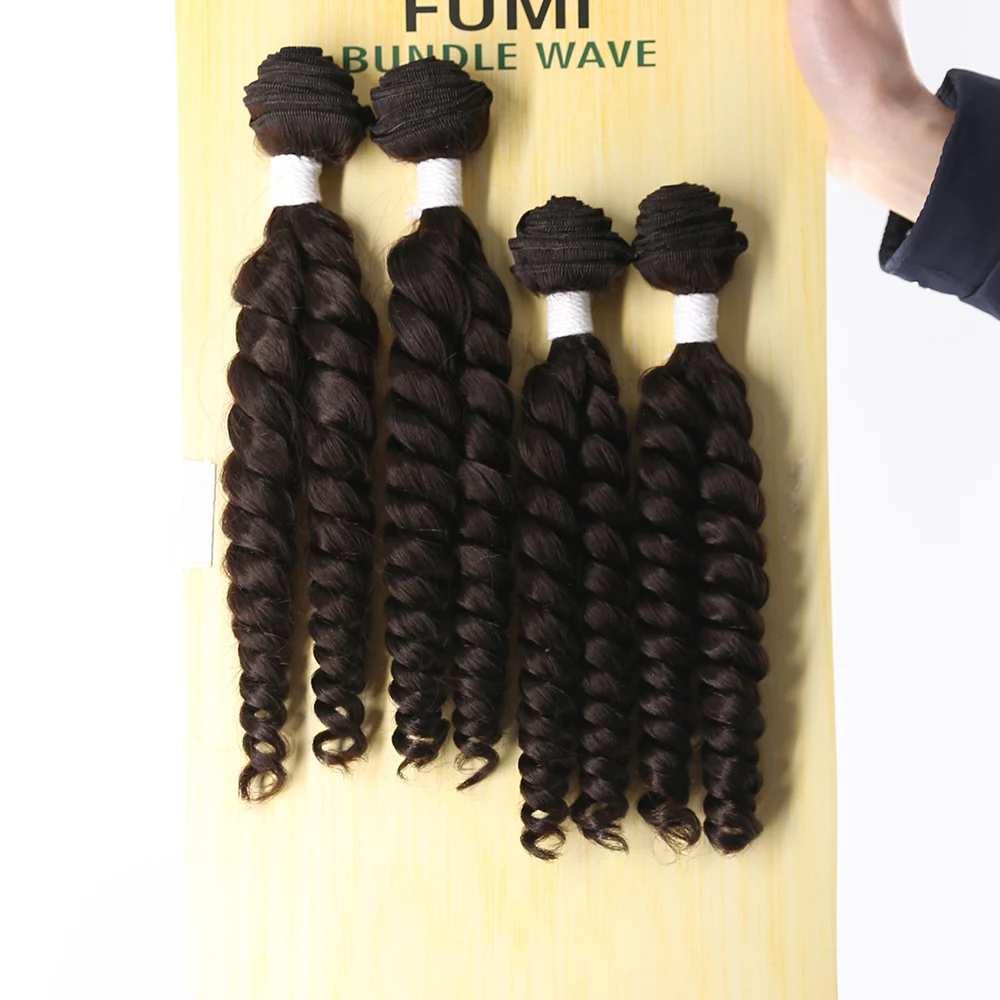 Funmi Curly Пучки синтетических волос X-TRESS черного цвета, 4 пучка наращенных волос длиной 16-18 дюймов, короткие вьющиеся волосы, плетение для женщин Изображение 5
