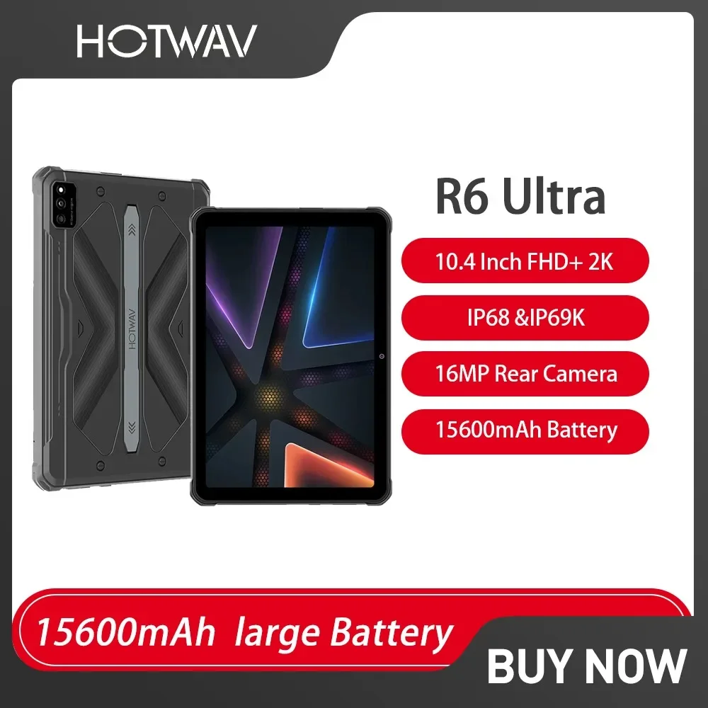 HOTWAV R6 Ультра Прочный Планшет 10,4 дюйма FHD + 2K 16GB + 256GB Android 13 Аккумулятор 15600mAh 16-Мегапиксельная Камера 20 Вт Быстрая Зарядка Планшетов PC Изображение 0