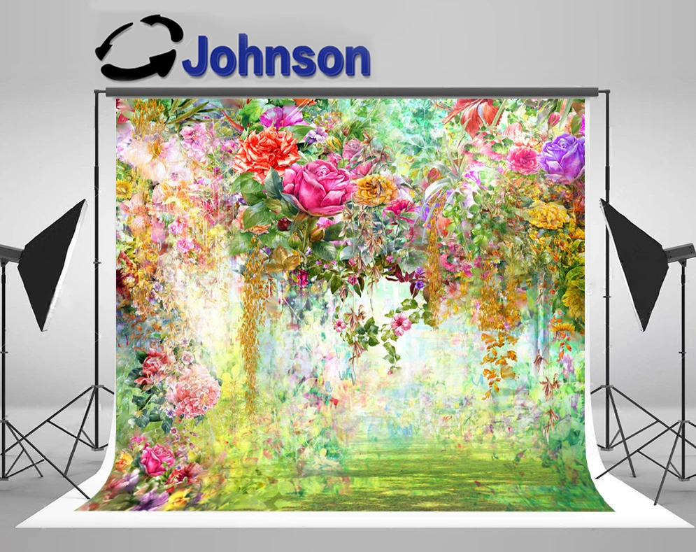 JOHNSON Акварельные цветы, цветочные листья, фоны для фотосъемки на стене, высококачественная компьютерная печать, свадебный фон Изображение 0