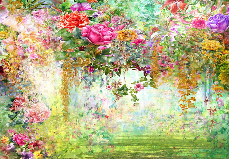 JOHNSON Акварельные цветы, цветочные листья, фоны для фотосъемки на стене, высококачественная компьютерная печать, свадебный фон Изображение 1