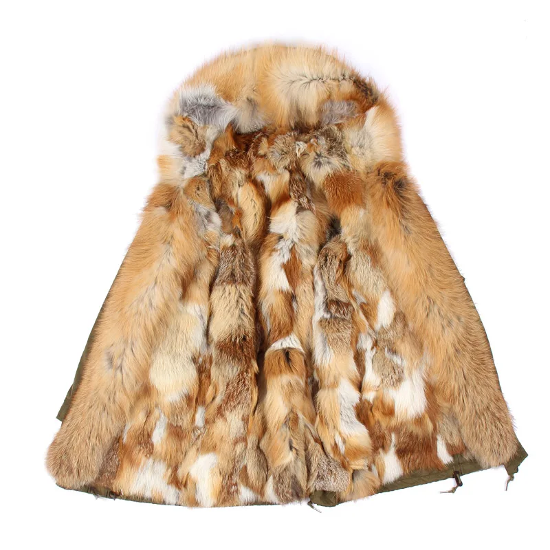 MAOMAOKONG 2023 Парки с подкладкой из меха рыжей лисы, пальто с воротником из натурального меха, толстая теплая женская роскошная куртка с внутренним мехом, Женская Изображение 5
