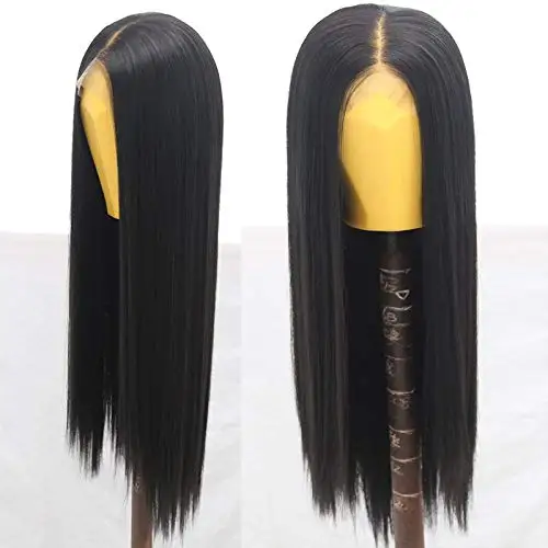 Marquesha 13*6 Черный прямой синтетический кружевной парик для женщин, длинный гладкий прямой синтетический парик для косплея Изображение 1