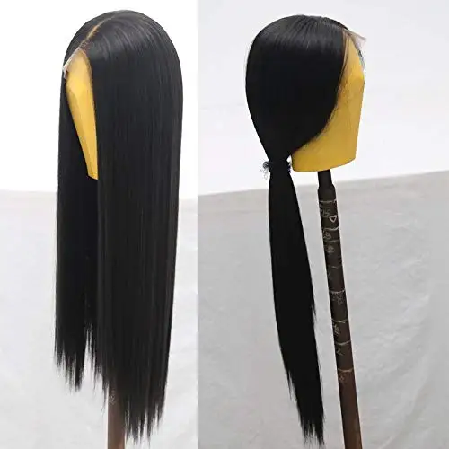 Marquesha 13*6 Черный прямой синтетический кружевной парик для женщин, длинный гладкий прямой синтетический парик для косплея Изображение 2