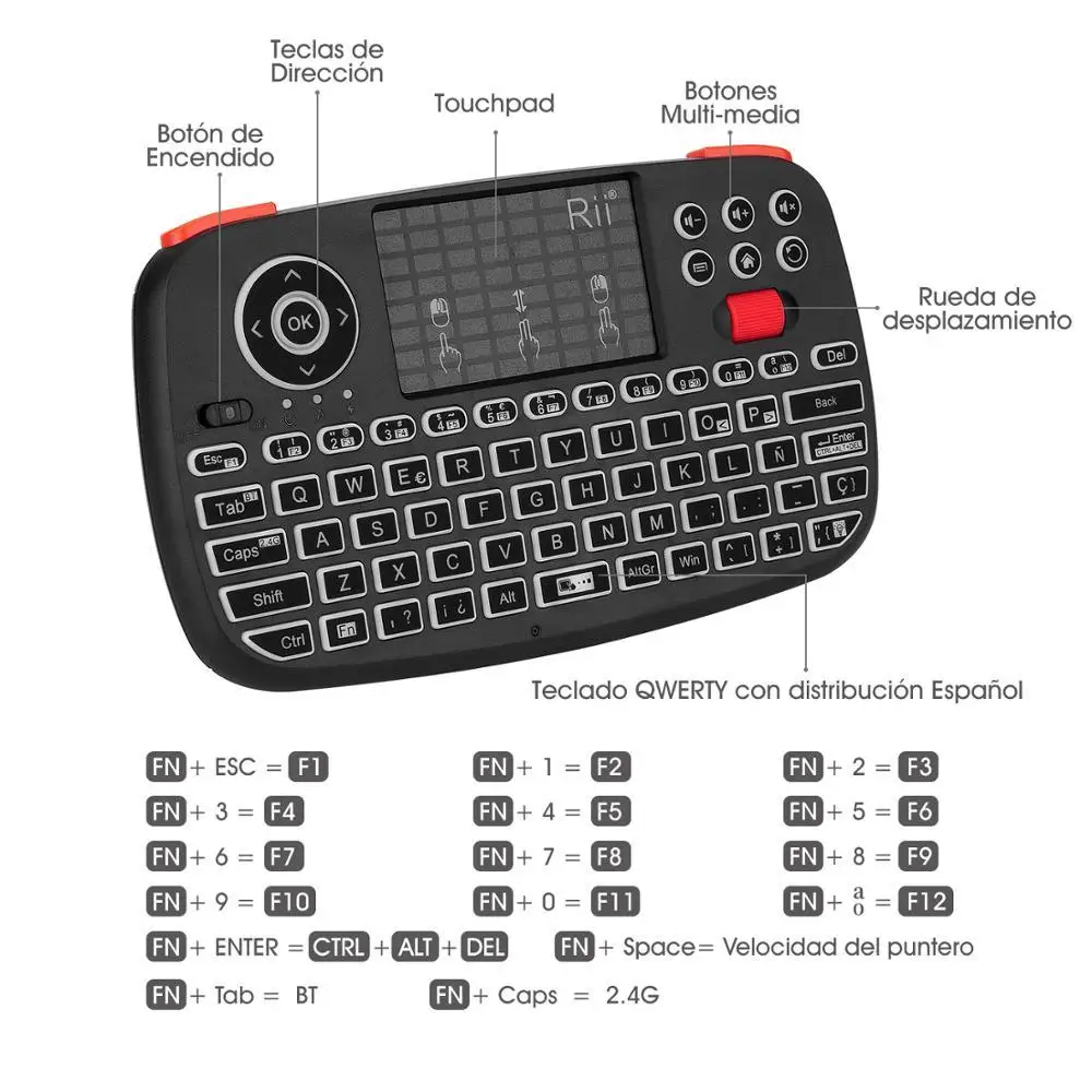 Mini teclado inalámbrico RII I4 con control táctil, 2,4 GHz, remoto del ratón para la Caja de televisión, Android, Windows TV Изображение 5
