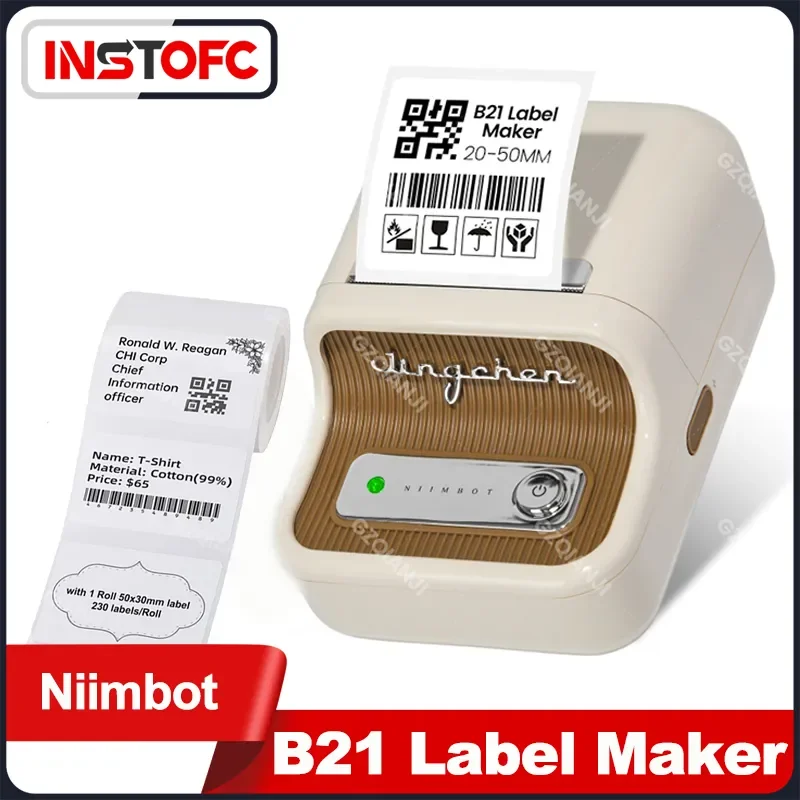 Niimbot B21 Портативный термопринтер без чернил Bluetooth для создания этикеток со штрих-кодом для домашнего офиса с подарочной лентой Одежда и украшения Новые Изображение 0