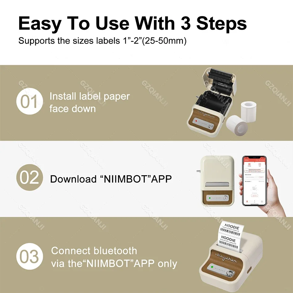 Niimbot B21 Портативный термопринтер без чернил Bluetooth для создания этикеток со штрих-кодом для домашнего офиса с подарочной лентой Одежда и украшения Новые Изображение 3