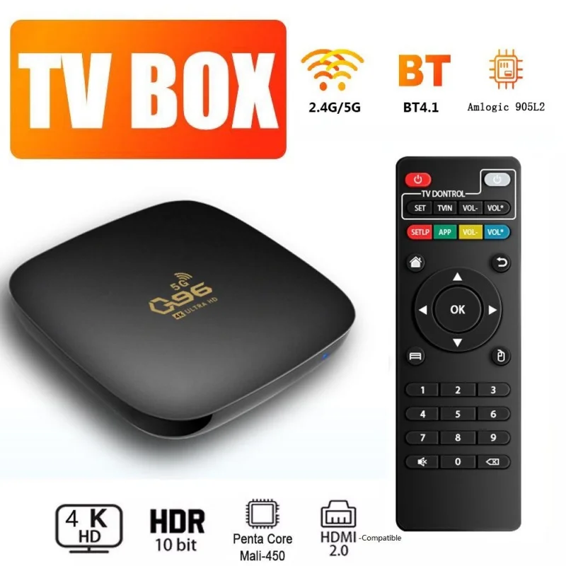 Q96 Четырехъядерный TV Box 10,1 Android Bluetooth 4,1 S905 2,4 G 5G Двойной WiFi 4K телеприставка Медиаплеер для домашнего кинотеатра 8 ГБ 128 ГБ Iptv TV Изображение 0