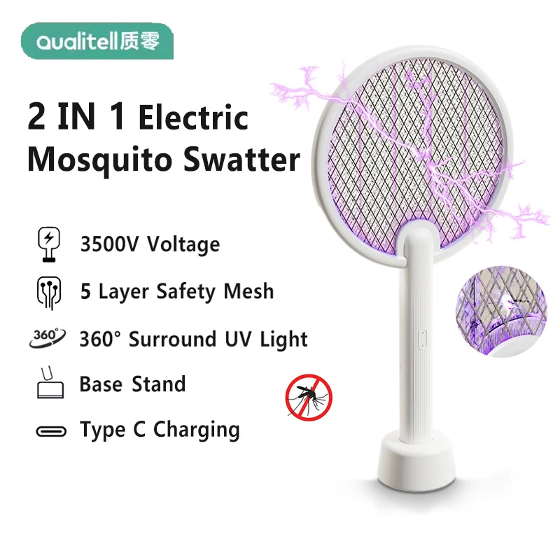 Qualitell C2 Электрическая мухобойка от комаров, лампа-убийца от комаров, 3500 В Аккумуляторная Москитная убийца, Убийца мух Изображение 0