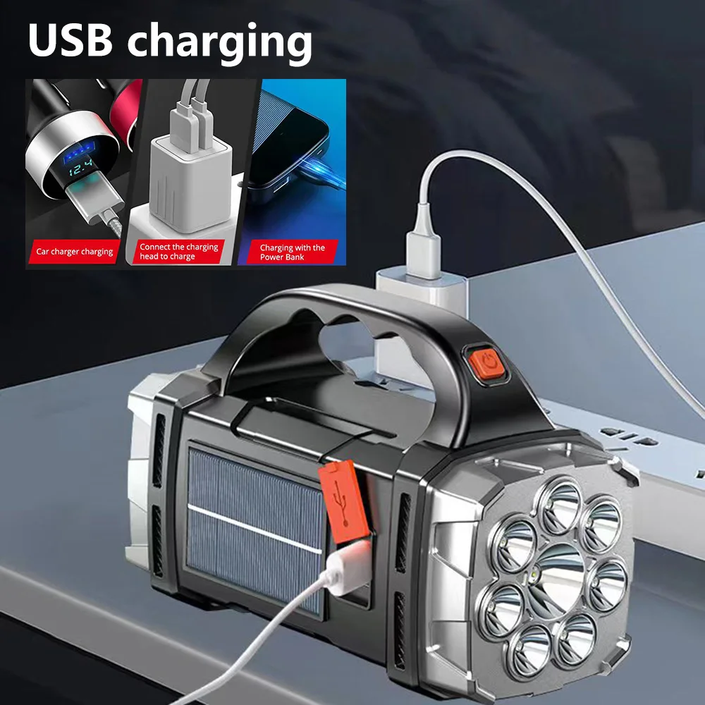 USB Перезаряжаемый Портативный Ручной Фонарь LED Мощный Фонарик Для Кемпинга На Открытом Воздухе Солнечный Зарядный Фонарь USB Torch With COB Work Lantern Изображение 1