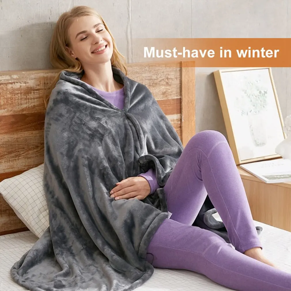 USB-разъем, теплая шаль, одеяло, коралловый бархат, теплое одеяло, электрическое одеяло, контроль температуры, одеяло с подогревом, осень и зима Изображение 0