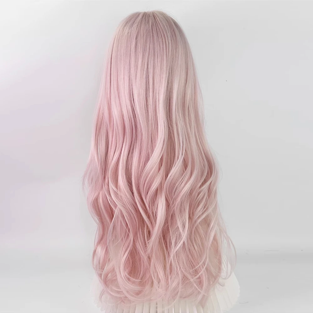 VICWIG Светло-розовые синтетические женские волнистые парики с челкой для косплея Лолиты из натуральных пушистых волос Парик для ежедневной вечеринки Изображение 1