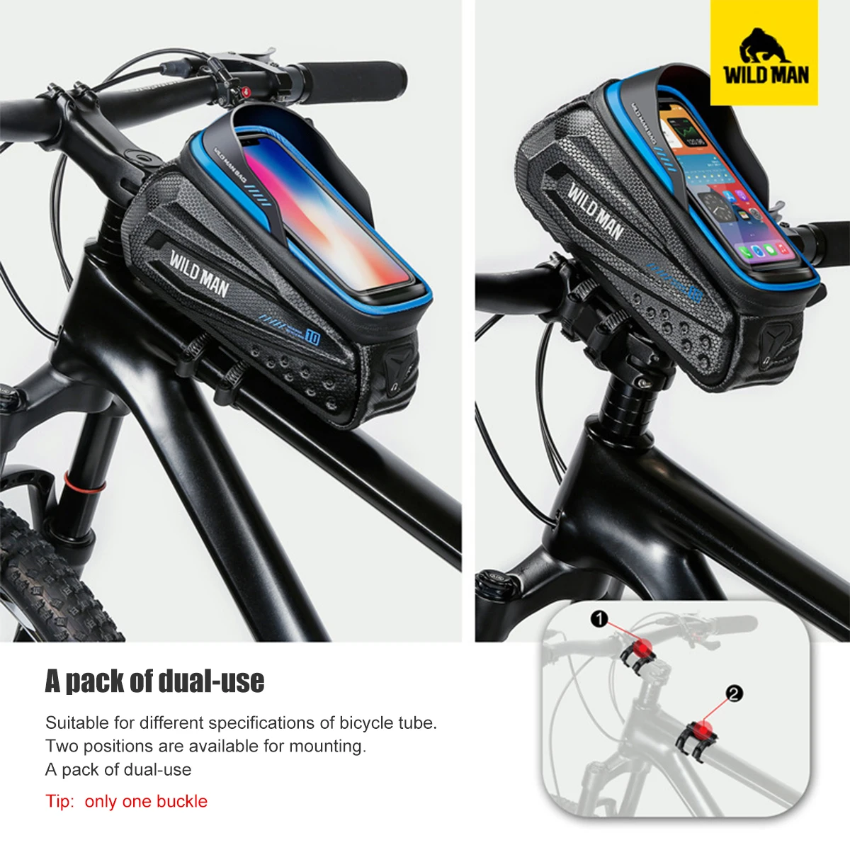 WILD MAN ES10X Велосипедная Сумка EVA Hard Shell Водонепроницаемый Сенсорный Экран Высокой Емкости Дорожный Горный Велосипед Съемная Антивибрационная Сумка Изображение 4
