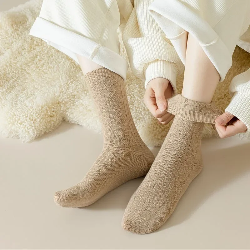Women Sox, Японская мода Harajuku, Однотонные Теплые Длинные носки, Зимние Носки, Кашемировая шерсть, Утепленные Теплые Женские носки Изображение 3
