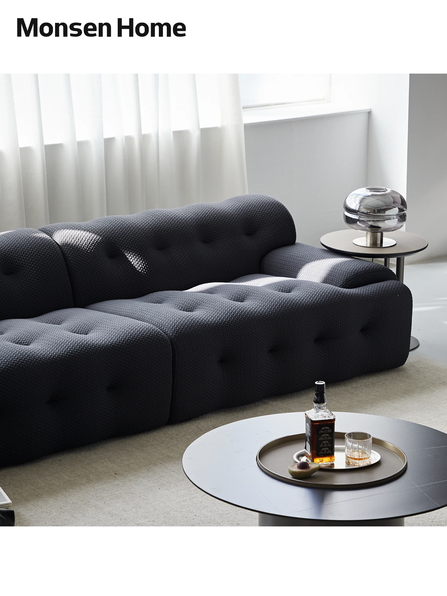 ZL Черный диван Итальянский Минималистичный Прямой Ряд для гостиной Креативный Тканевый диван в скандинавском стиле Изображение 1