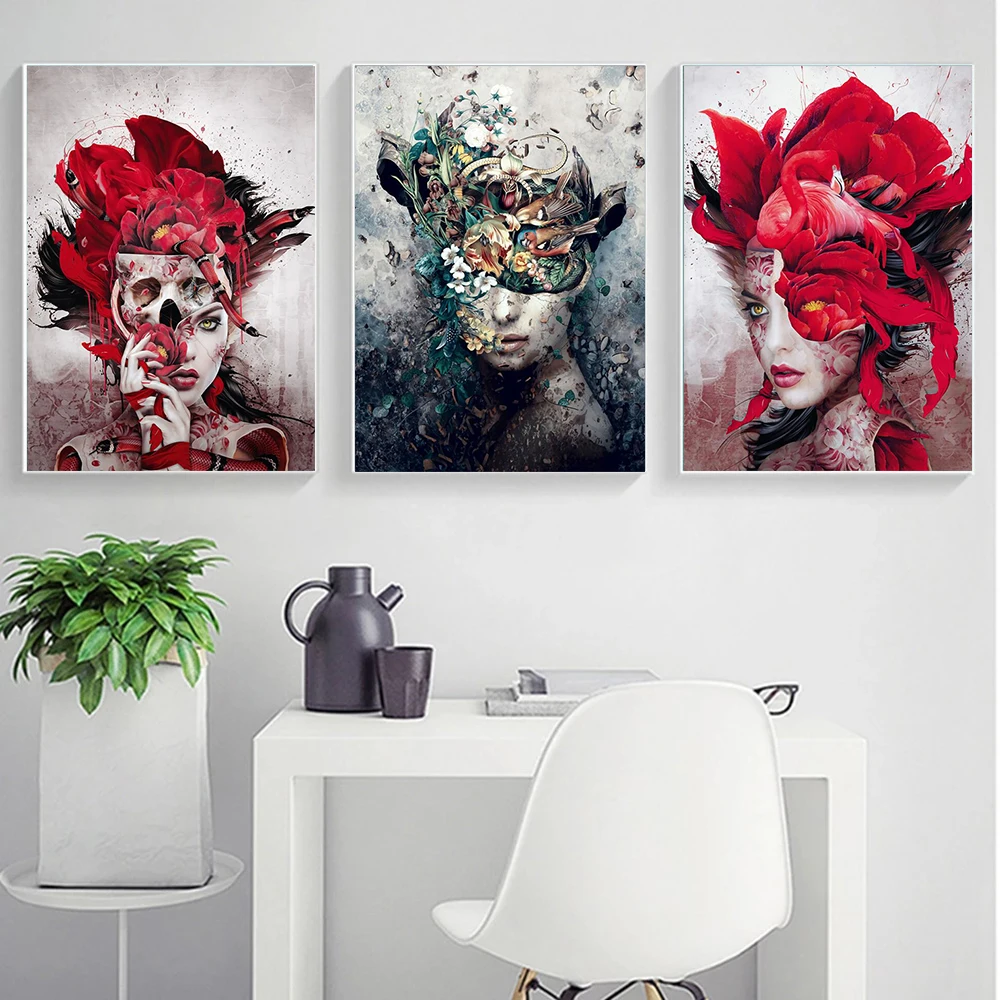 Абстрактная картина на холсте с HD-принтом, прекрасная женщина в цветах, настенные художественные плакаты, картины для декора гостиной, коридора, спальни для девочек Изображение 2