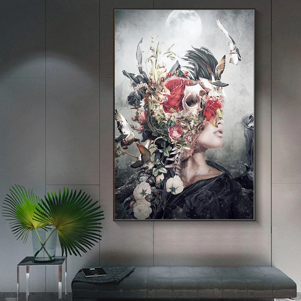 Абстрактная картина на холсте с HD-принтом, прекрасная женщина в цветах, настенные художественные плакаты, картины для декора гостиной, коридора, спальни для девочек Изображение 5