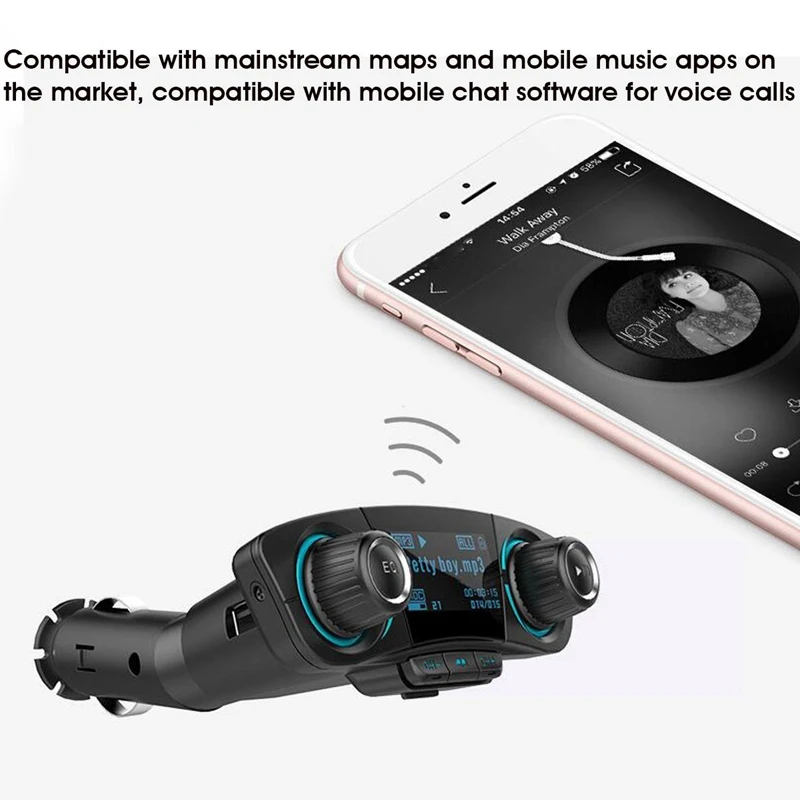 Автомобильный Bluetooth Аудио MP3-плеер FM-передатчик, двойное USB-зарядное устройство, одна клавиша громкой связи, карта AUX TF, U-диск, 1,3-дюймовый светодиодный дисплей Изображение 1