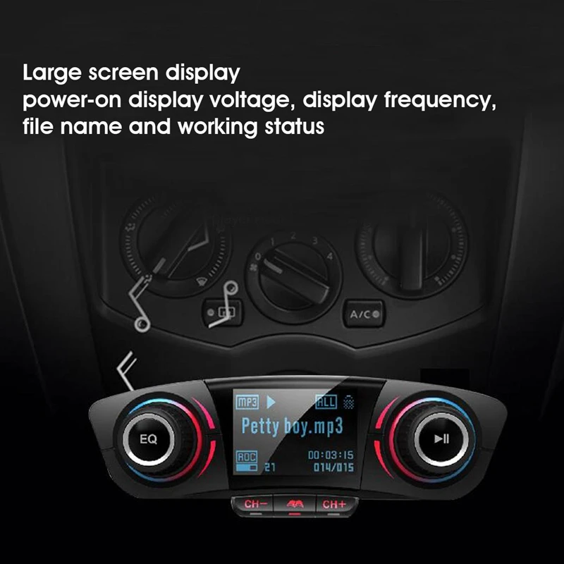Автомобильный Bluetooth Аудио MP3-плеер FM-передатчик, двойное USB-зарядное устройство, одна клавиша громкой связи, карта AUX TF, U-диск, 1,3-дюймовый светодиодный дисплей Изображение 2