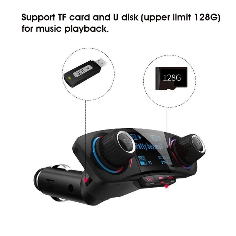 Автомобильный Bluetooth Аудио MP3-плеер FM-передатчик, двойное USB-зарядное устройство, одна клавиша громкой связи, карта AUX TF, U-диск, 1,3-дюймовый светодиодный дисплей Изображение 3