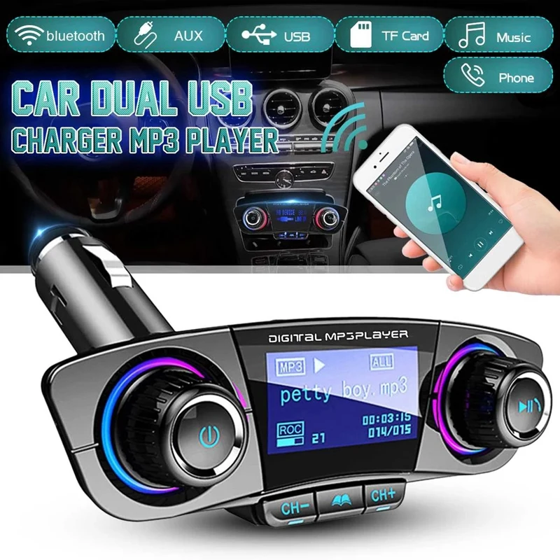 Автомобильный Bluetooth Аудио MP3-плеер FM-передатчик, двойное USB-зарядное устройство, одна клавиша громкой связи, карта AUX TF, U-диск, 1,3-дюймовый светодиодный дисплей Изображение 4