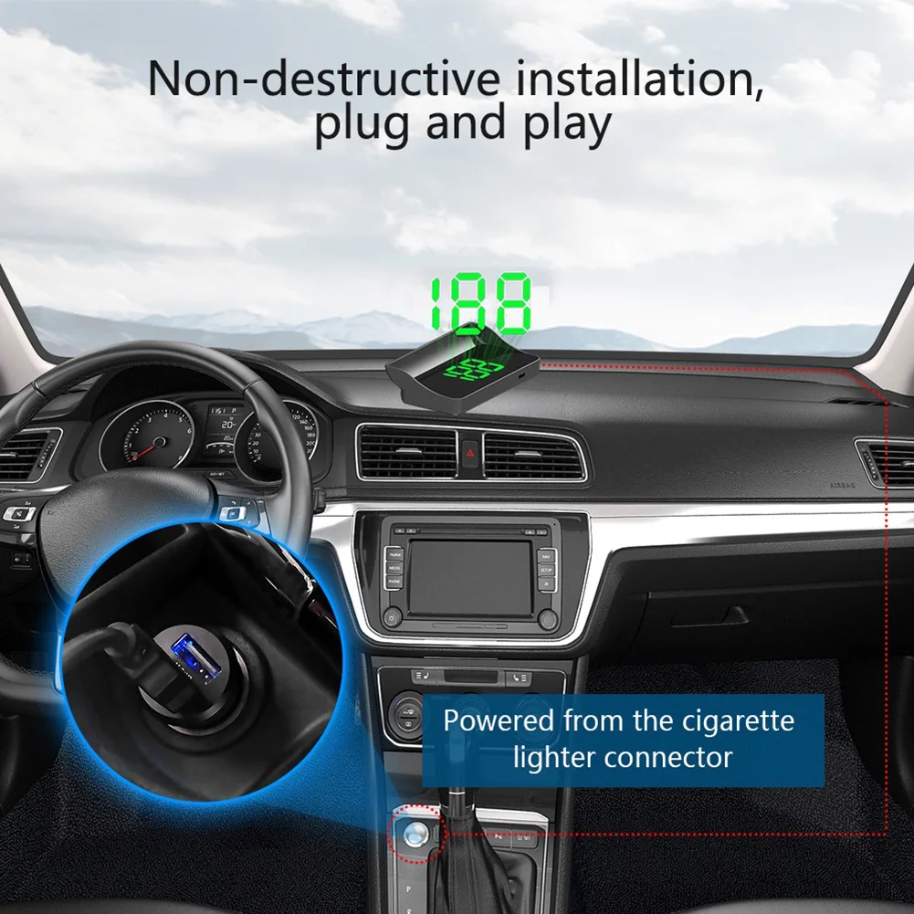 Автомобильный OBD2 GPS Головной дисплей, проектор на лобовом стекле, цифровой автомобильный спидометр КМ / Ч, аксессуары для автоэлектроники Изображение 4