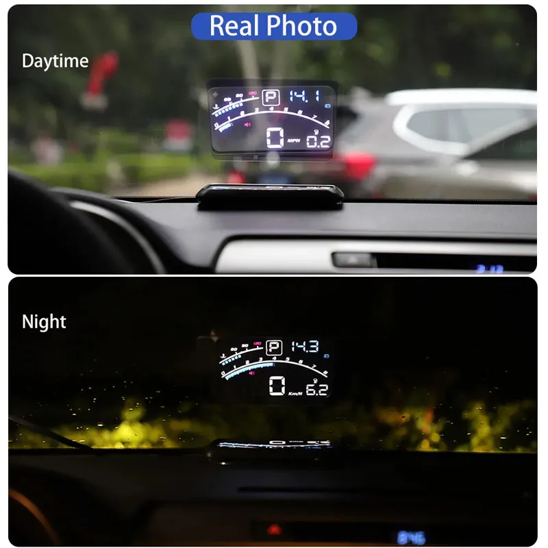 Автомобильный проектор на лобовое стекло, портативный автомобильный дисплей Heads Up, Универсальный модифицированный автомобильный дисплей Hd, дисплей скорости Hud, дисплей оборотов в минуту Изображение 2