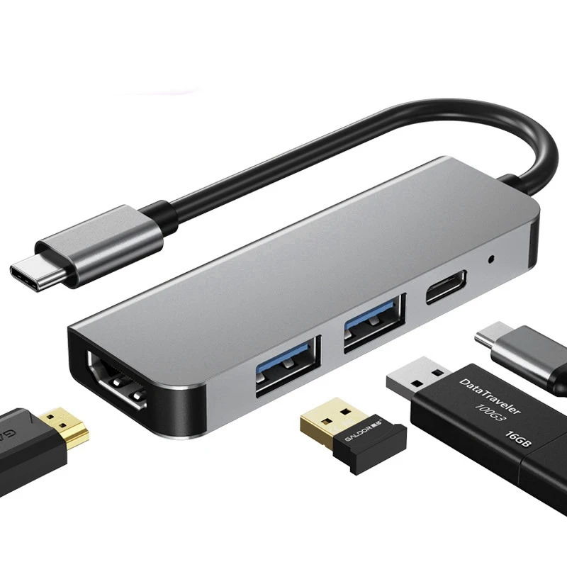 Адаптер-Концентратор USB Type C 4 В 1 С Многопортовым Кард-Ридером, Совместимым с 4K 30 Гц, USB3.0 Tf Pd Video Multi Ports Adapter Изображение 4