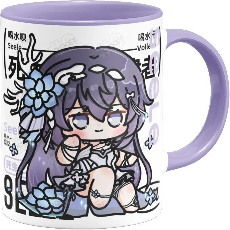 Аниме-игра Honkai Impact 3 Косплей Seele Vollerei Merch Cup Милая Керамическая кружка для кофе, молока, чая, сока с принтом, Подарочная ложка с крышкой Изображение 4