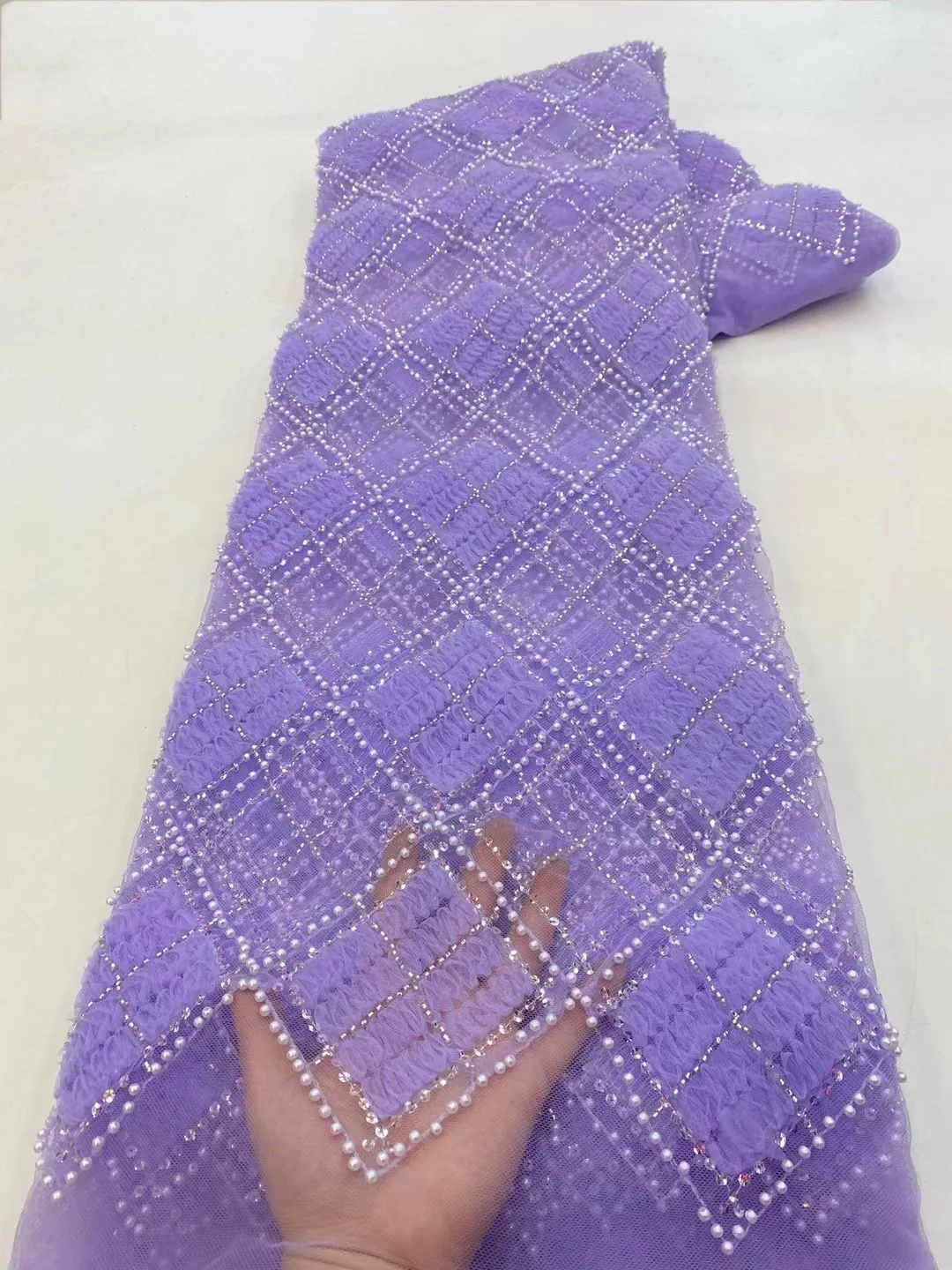 Африканская 3D цветочная роскошная кружевная ткань из бисера 2023, высококачественная вышивка, французский тюль, сетка, жемчужное свадебное кружево z5670 Изображение 3