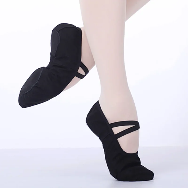 Балетные туфли для девочек, парусиновые танцевальные тапочки на мягкой подошве, детская обувь для занятий балериной, женская танцевальная обувь Изображение 0